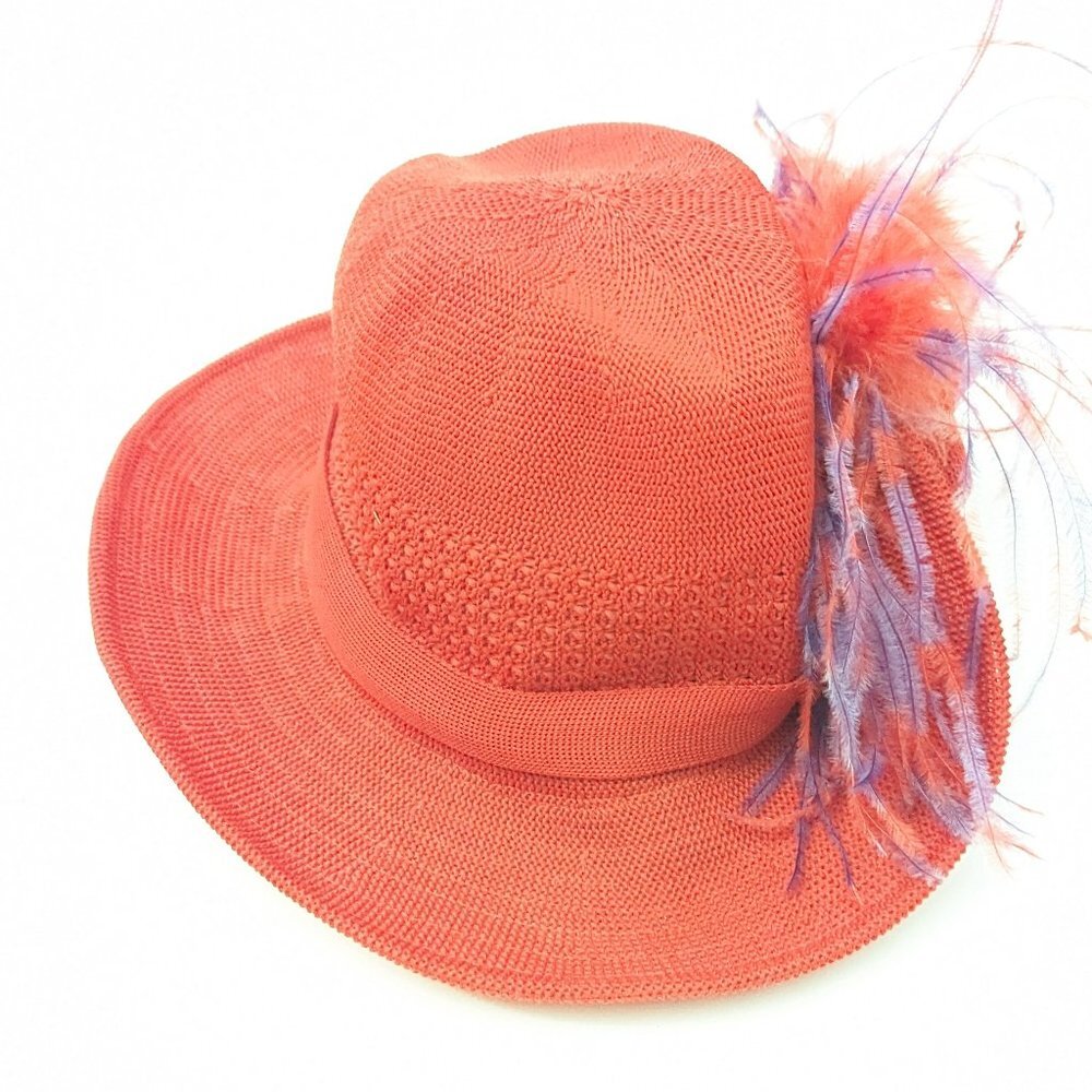 Vintage Red Hat with purple and red feathers